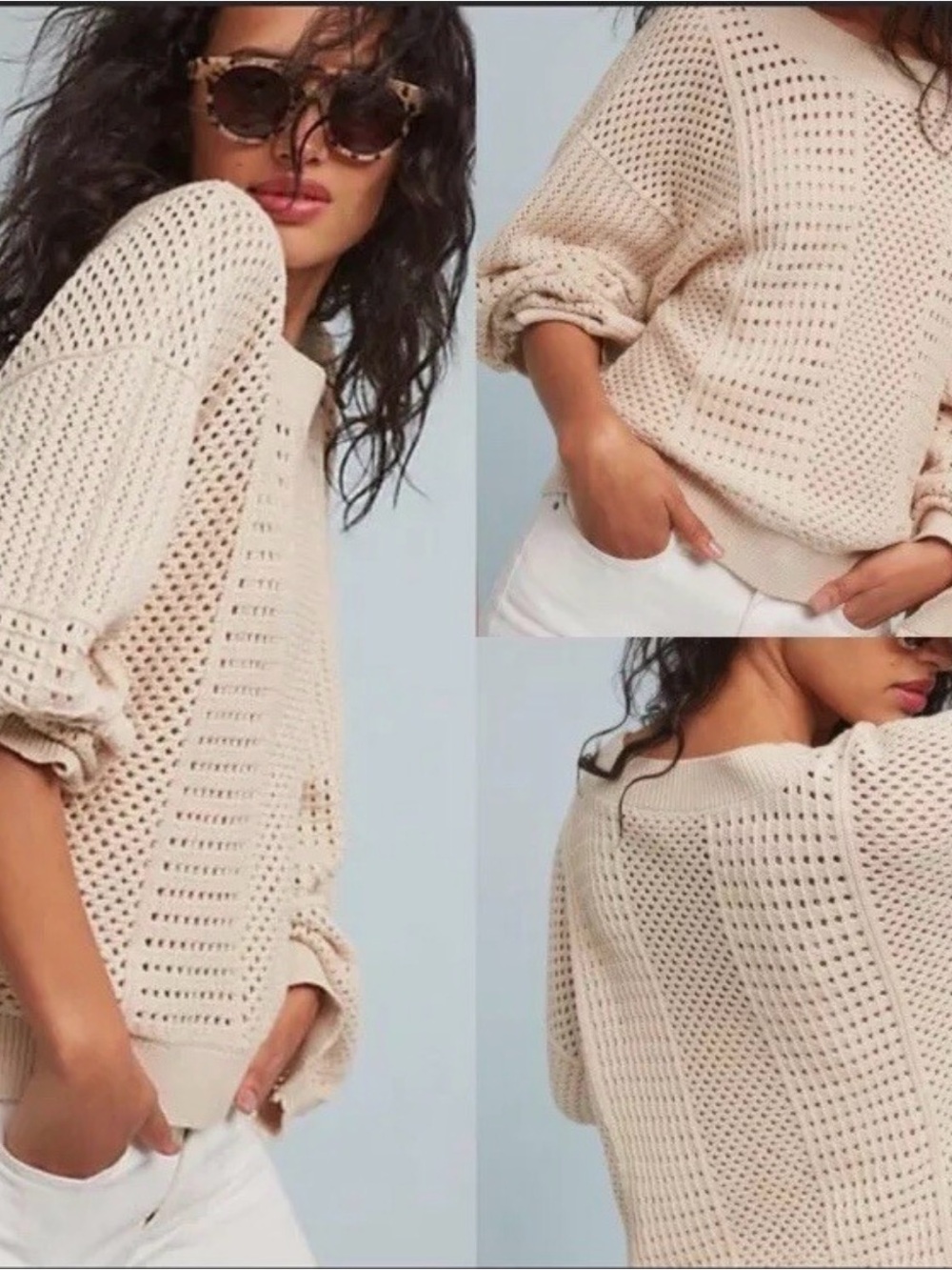 Anthropology Open-Knit Cream Women's Sweater